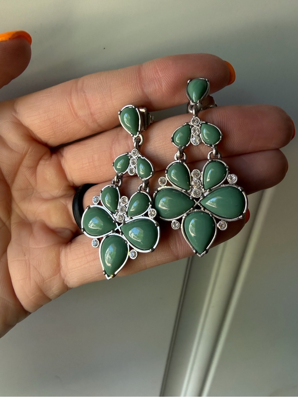 Lia Sophia Dangly Turquoise/Jade and Silver Earrings